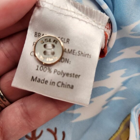 SSLR Mens Size 4XL Santa Claus Surfing Reindeer Beach Hawaiian Long-Sleeve Shirt - Picture 6 of 6